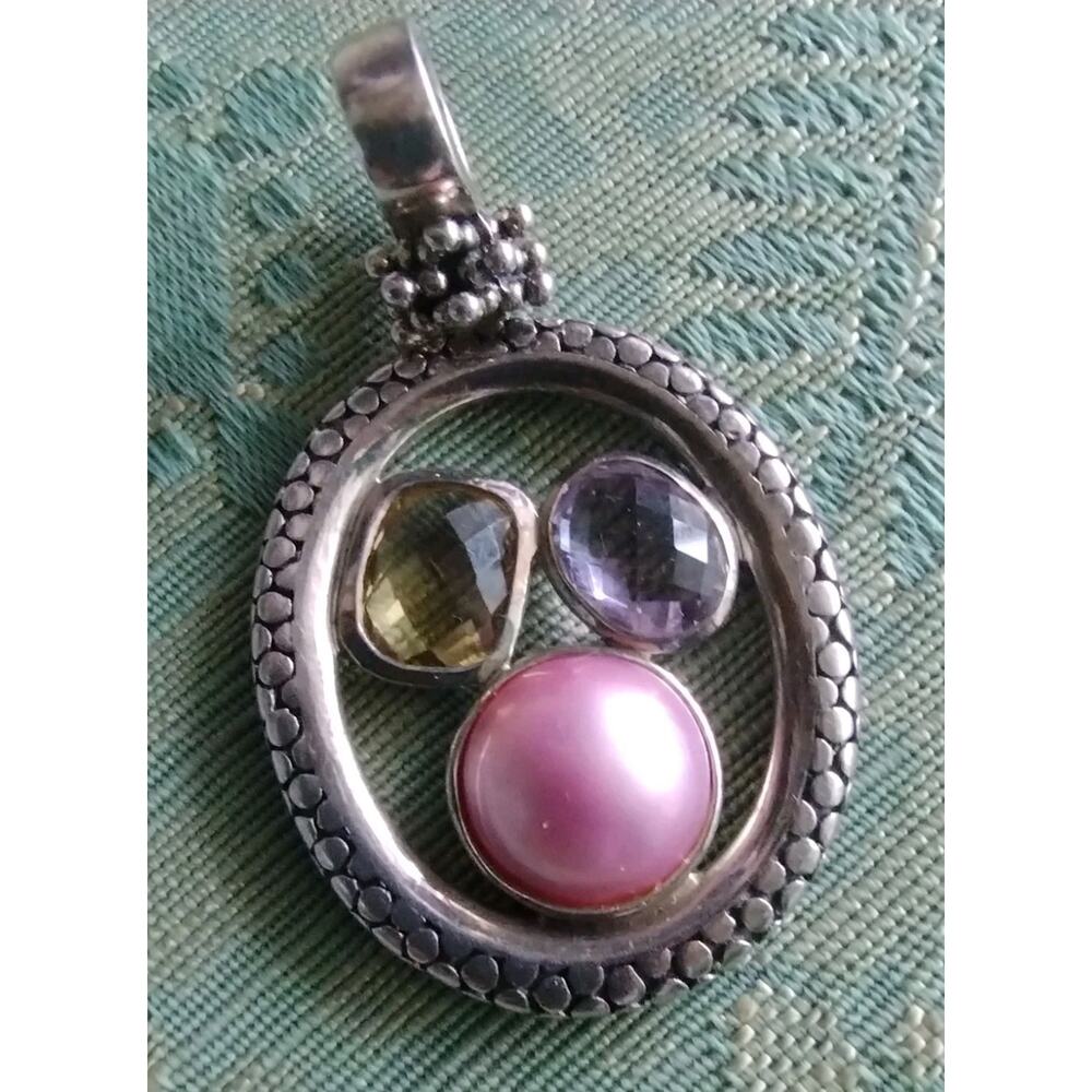 Michael Dawkins Sterling Pink Pearl Amethyst Citrine Silver 925 Enhancer Pendant